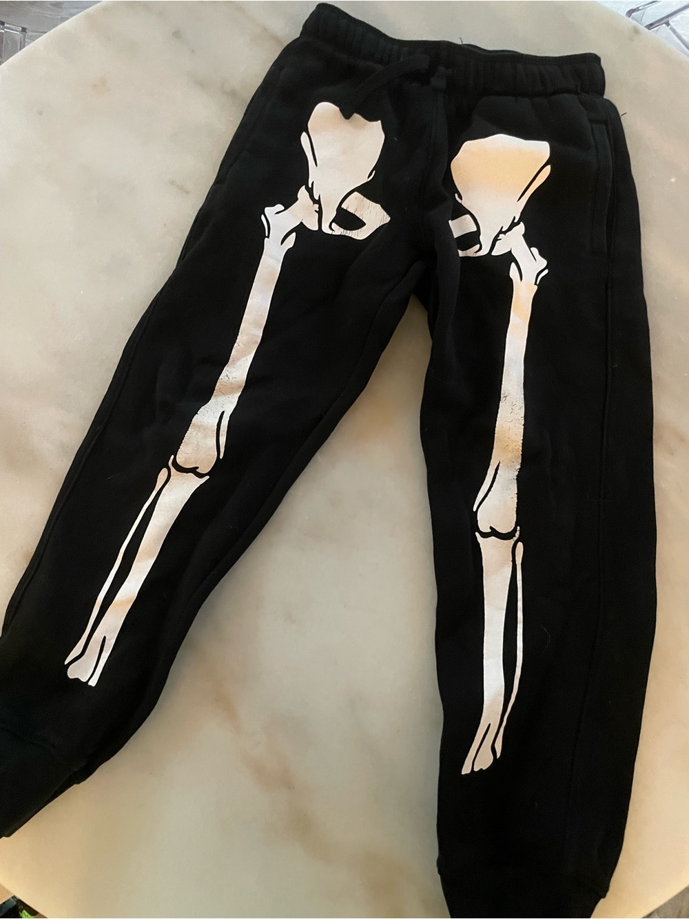 Denim & Flower Black Joggers with White Skeleton Print size 7